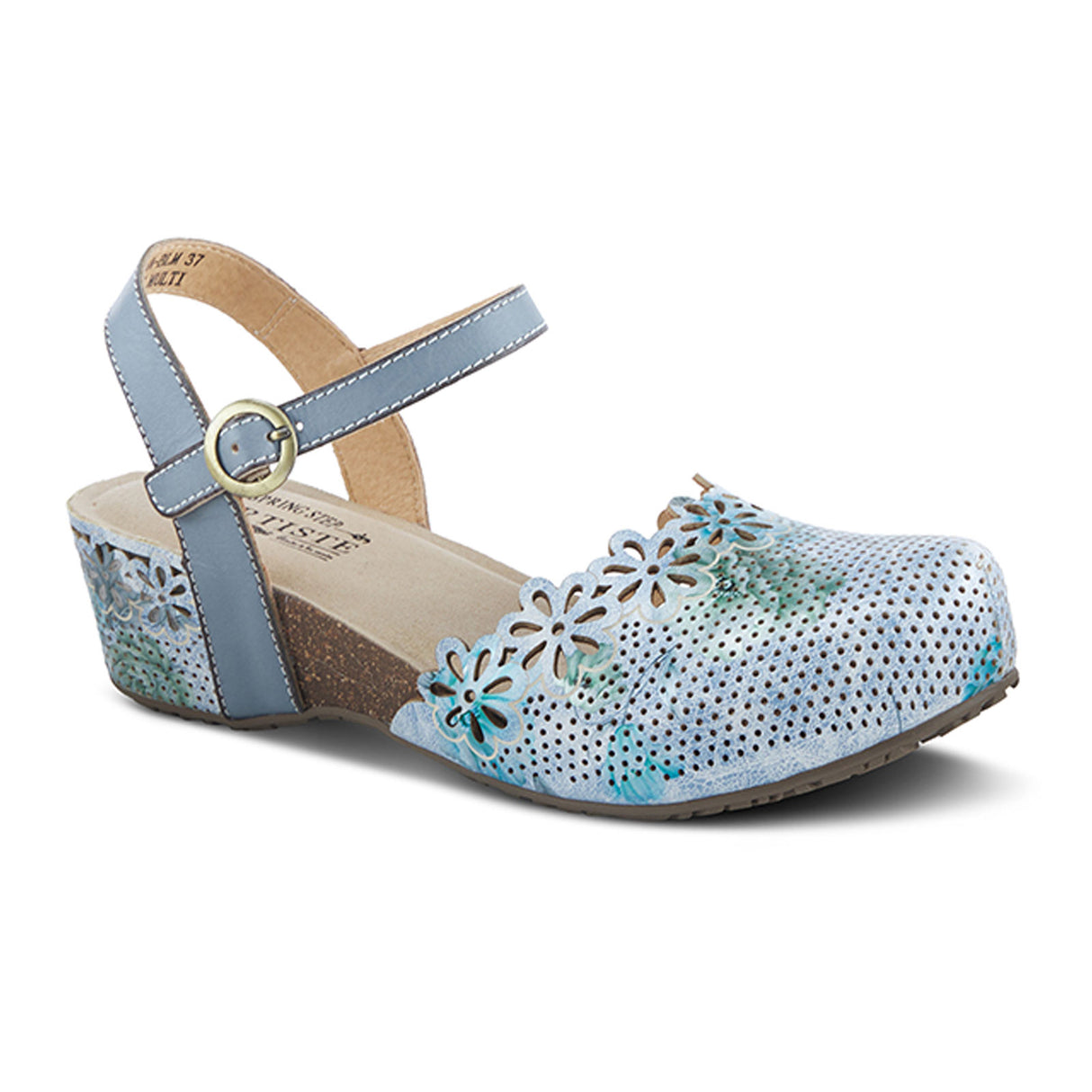 L'Artiste Aahna Wedge Sandal (Women) - Blue Multi Leather Sandal - Heel/Wedge - The Heel Shoe Fitters
