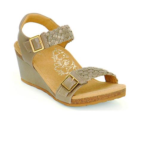 Aetrex Grace Wedge Sandal (Women) - Taupe Leather Sandal - Heel/Wedge - The Heel Shoe Fitters