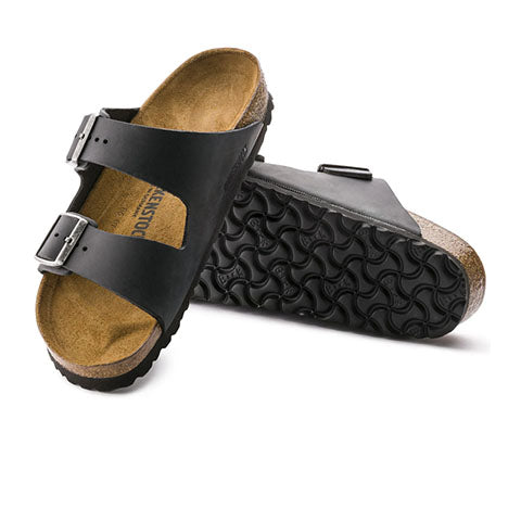 Birkenstock Arizona Narrow (Unisex) - Black Oiled Leather Sandals - Slide - The Heel Shoe Fitters