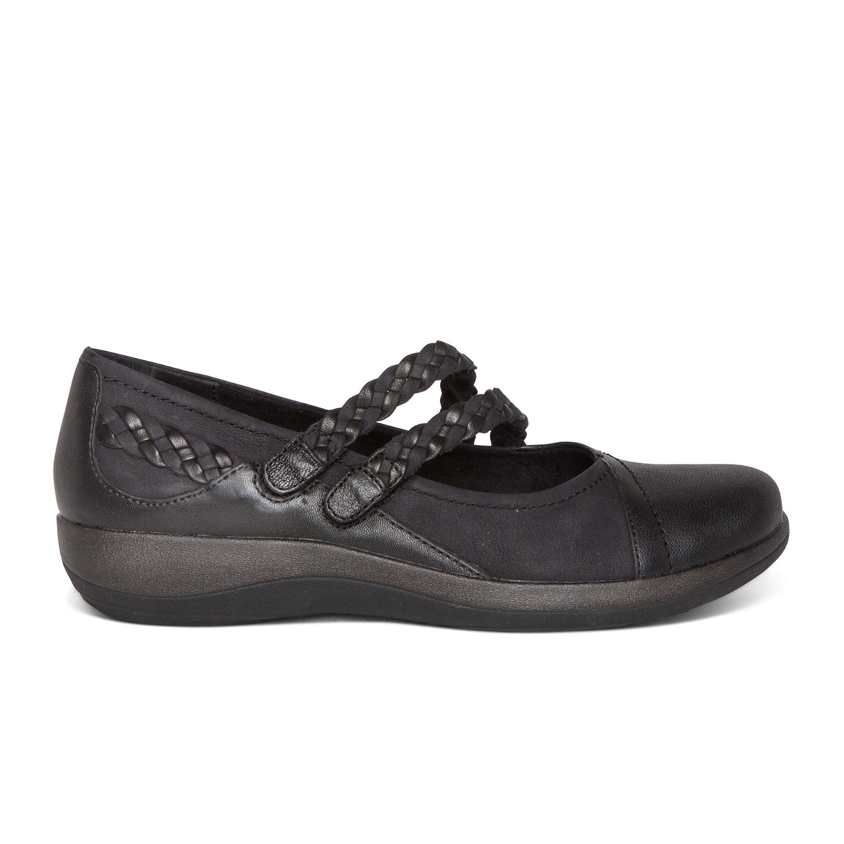 Aetrex Annie Mary Jane (Women) - Black Leather Dress-Casual - Slip On - The Heel Shoe Fitters