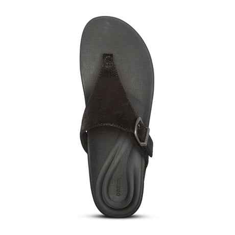 Aetrex Kate Wedge Sandal (Women) - Black Sandals - Thong - The Heel Shoe Fitters