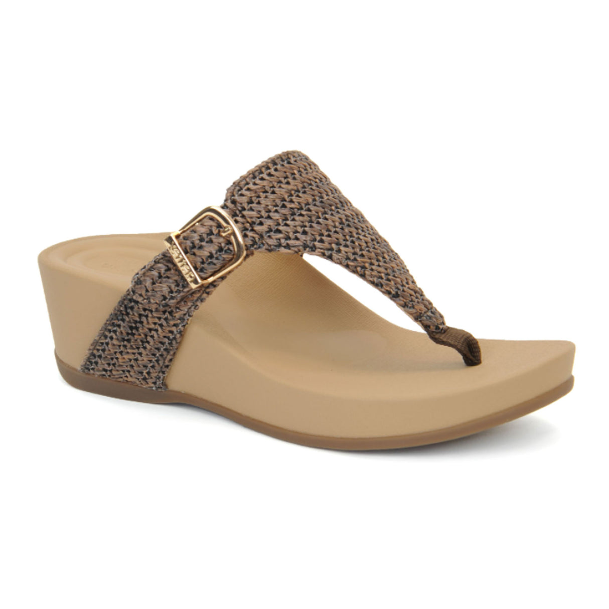 Aetrex Kate Wedge Sandal (Women) - Brown Woven Sandal - Thong - The Heel Shoe Fitters
