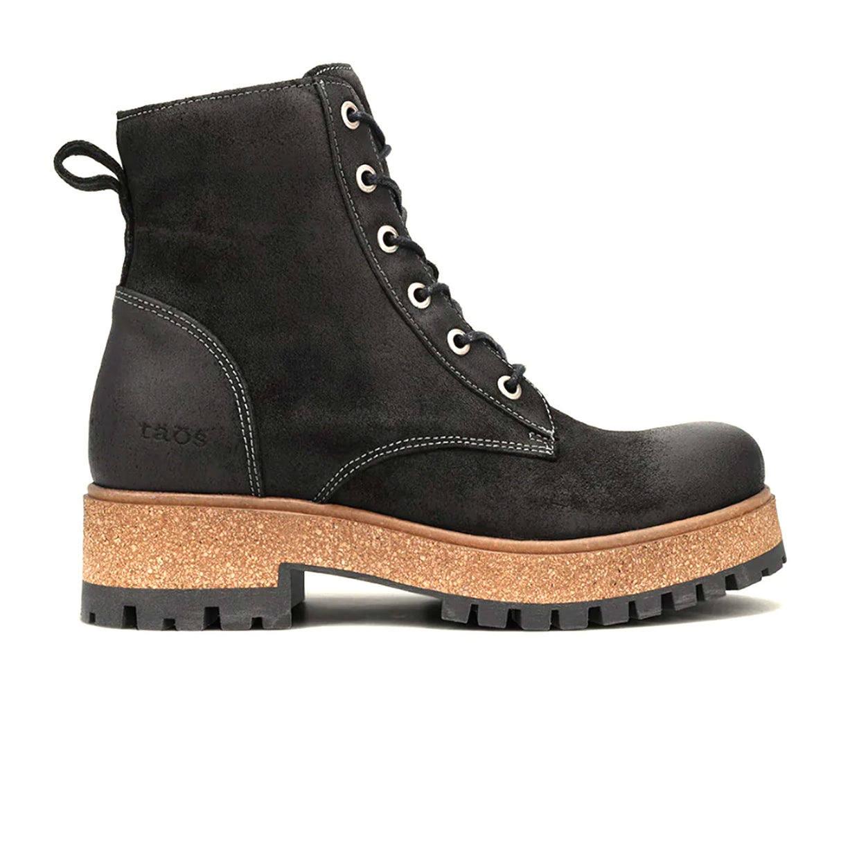 Taos Main Street Lace Up Mid Boot (Women) - Black Rugged Leather Boots - Casual - Mid - The Heel Shoe Fitters