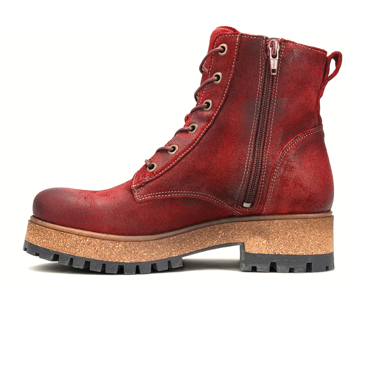 Taos Main Street Lace Up Mid Boot (Women) - Garnet Rugged Leather Boots - Casual - Mid - The Heel Shoe Fitters