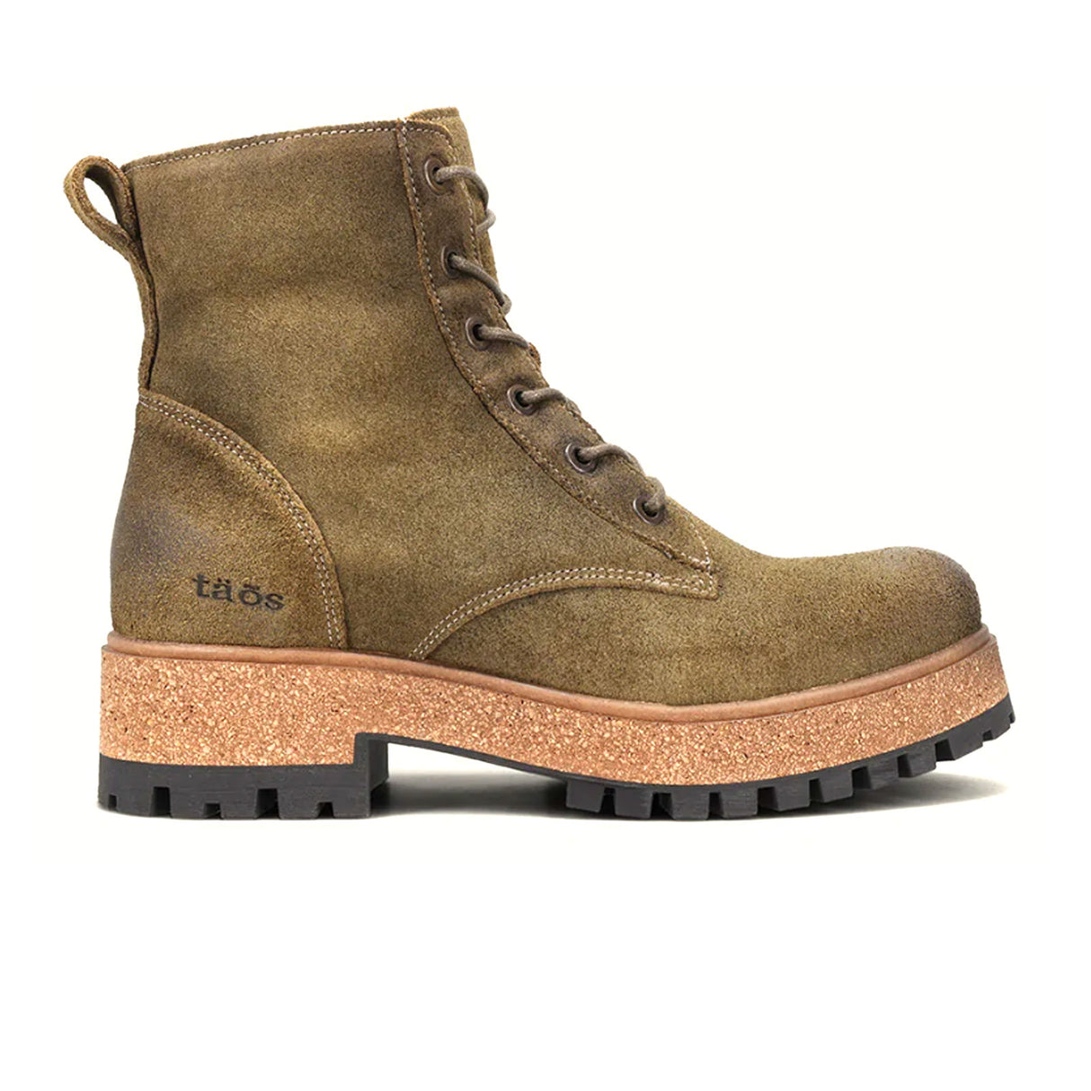 Taos Main Street Lace Up Mid Boot (Women) - Olive Rugged Leather Boots - Casual - Mid - The Heel Shoe Fitters