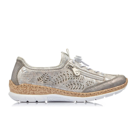 Rieker Nikita N42K6-40 Sneaker (Women) - Grey/Rose Metallic Athletic - Casual - Lace Up - The Heel Shoe Fitters