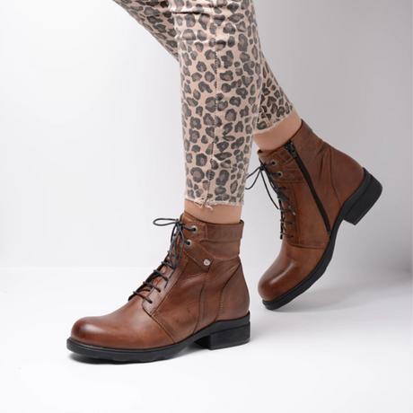 Wolky Center Ankle Boot (Women) - Cognac Velvet Leather Boots - Fashion - Low - The Heel Shoe Fitters