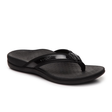 Vionic Tide Sandal (Women) - Black Patent Webbing Sandals - Thong - The Heel Shoe Fitters