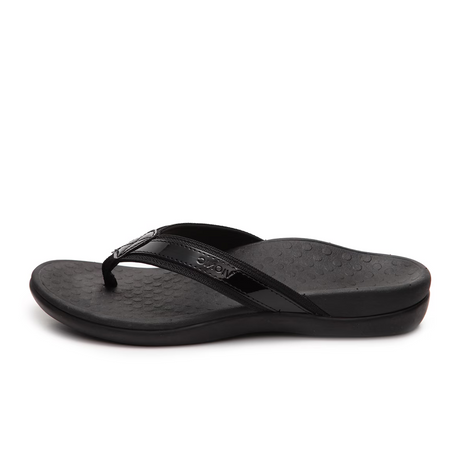 Vionic Tide Sandal (Women) - Black Patent Webbing Sandals - Thong - The Heel Shoe Fitters