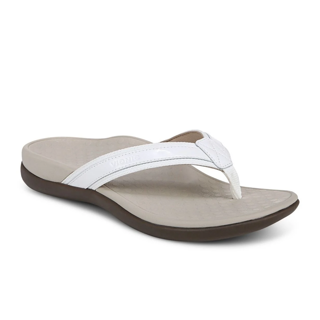 Vionic Tide Sandal (Women) - White Patent Webbing Sandal - Thong - The Heel Shoe Fitters