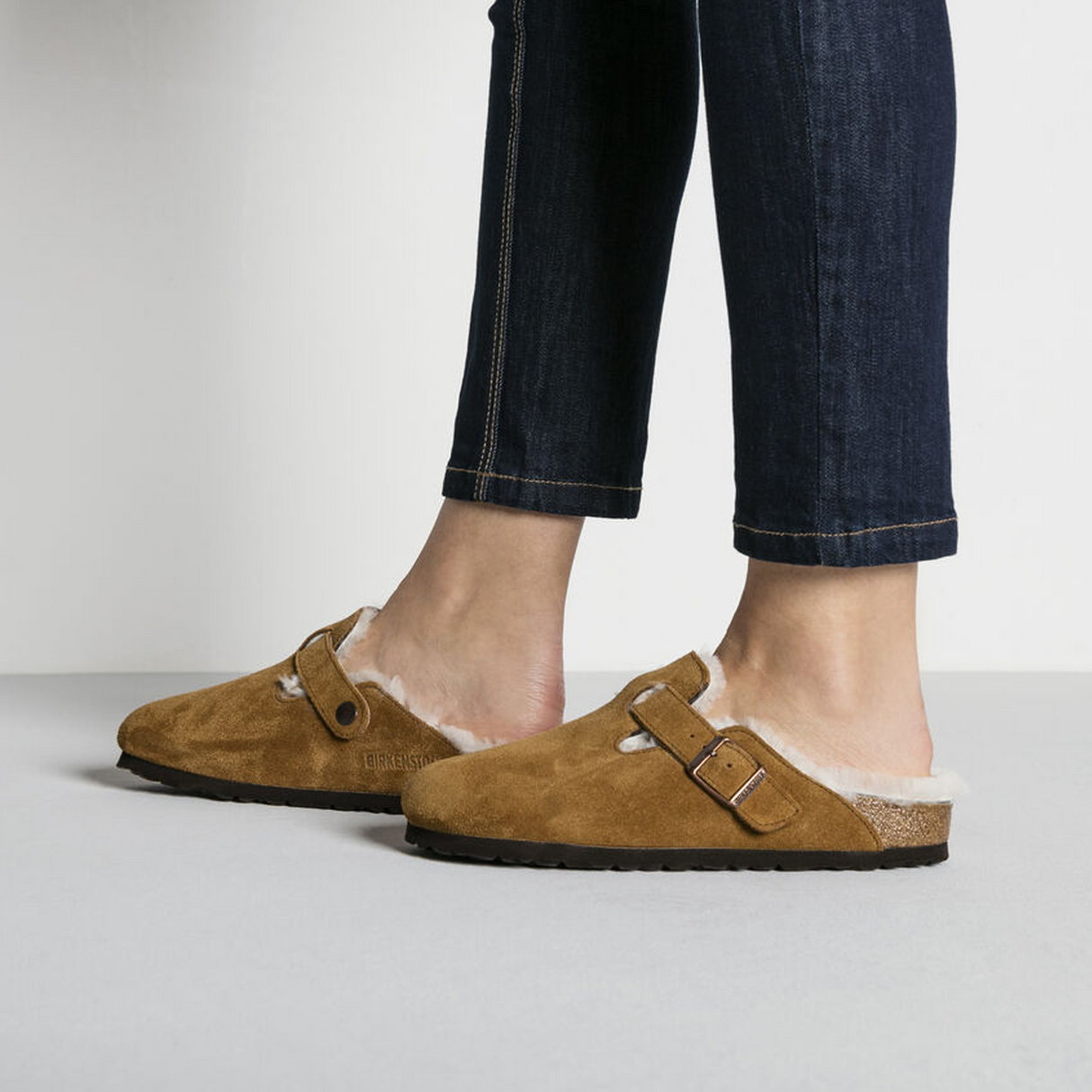 Birkenstock Boston Clog (Women) - Mink Suede/Natural Shearling Dress-Casual - Clogs & Mules - The Heel Shoe Fitters