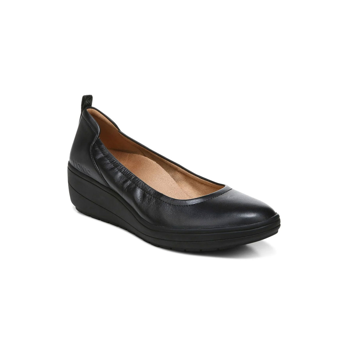 Vionic Jacey Slip On Wedge (Women) - Black/Black Leather  - The Heel Shoe Fitters