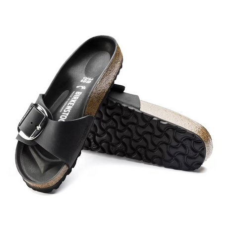 Birkenstock Madrid Big Buckle Narrow Slide Sandal (Women) - Black Leather Sandal - Slide - The Heel Shoe Fitters