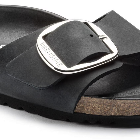 Birkenstock Madrid Big Buckle Narrow Slide Sandal (Women) - Black Leather Sandal - Slide - The Heel Shoe Fitters