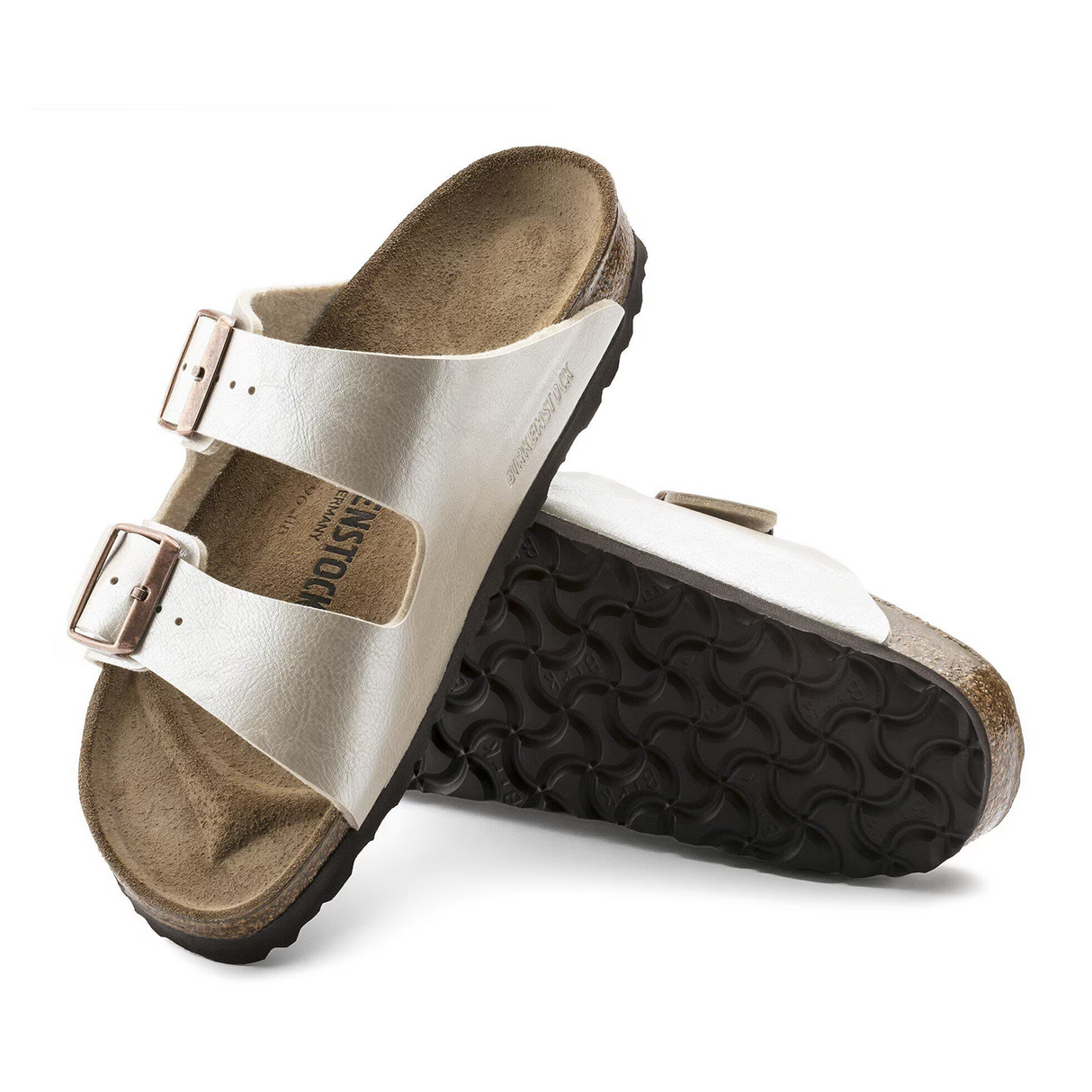 Birkenstock Arizona Narrow Slide Sandal (Women) - Graceful Pearl White Birko-Flor Sandal - Slide - The Heel Shoe Fitters