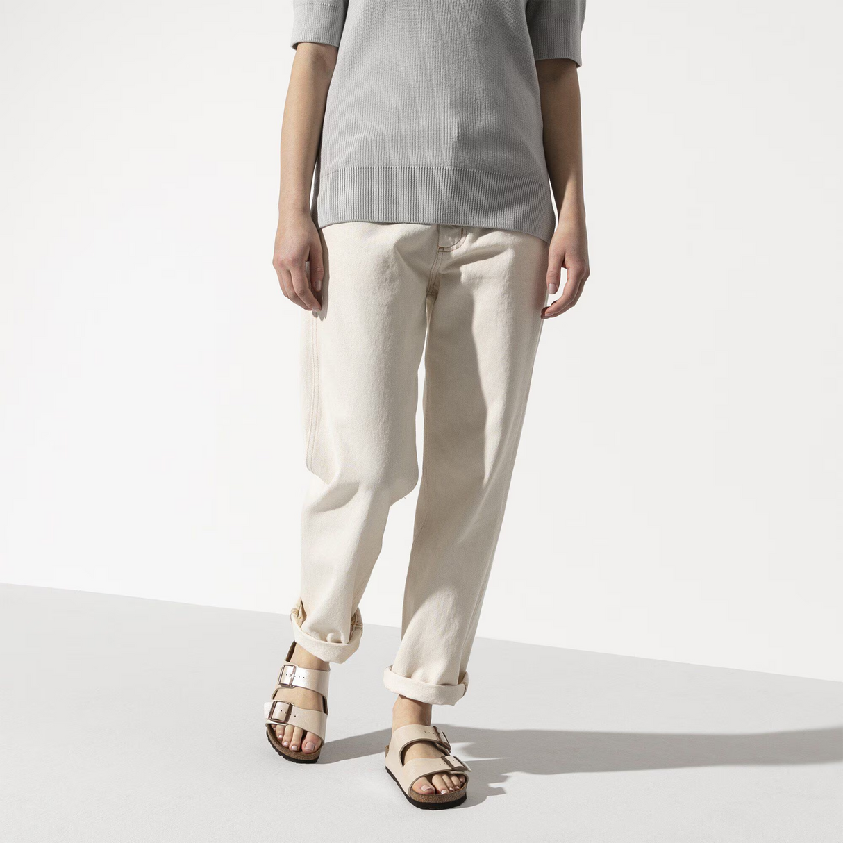 Birkenstock Arizona Narrow Slide Sandal (Women) - Graceful Pearl White Birko-Flor Sandal - Slide - The Heel Shoe Fitters