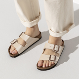 Birkenstock Arizona Narrow Slide Sandal (Women) - Graceful Pearl White Birko-Flor Sandal - Slide - The Heel Shoe Fitters