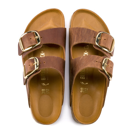 Birkenstock Arizona Big Buckle Narrow Slide Sandal (Women) - Cognac Oiled Leather Sandals - Slide - The Heel Shoe Fitters