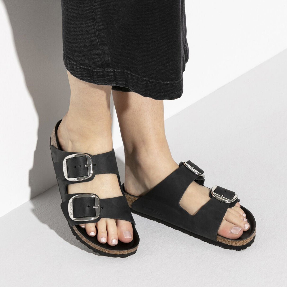 Birkenstock Arizona Big Buckle Narrow Slide Sandal (Women) - Black Oiled Leather Sandals - Slide - The Heel Shoe Fitters