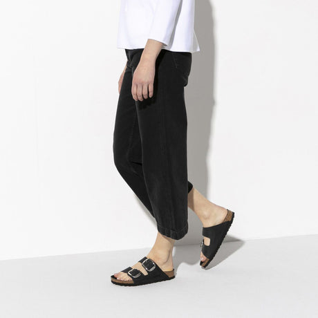 Birkenstock Arizona Big Buckle Narrow Slide Sandal (Women) - Black Oiled Leather Sandals - Slide - The Heel Shoe Fitters