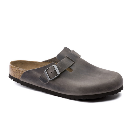 Birkenstock Boston Soft Footbed Narrow Clog (Women) - Iron Oiled Leather Dress-Casual - Clogs & Mules - The Heel Shoe Fitters