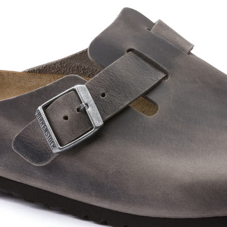 Birkenstock Boston Soft Footbed Narrow Clog (Women) - Iron Oiled Leather Dress-Casual - Clogs & Mules - The Heel Shoe Fitters