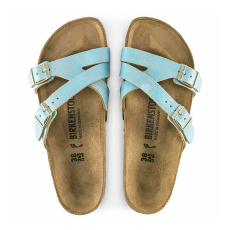 Birkenstock Yao Slide Sandal (Women) - Washed Metallic Aqua Suede Sandals - Slide - The Heel Shoe Fitters