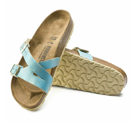 Birkenstock Yao Slide Sandal (Women) - Washed Metallic Aqua Suede Sandals - Slide - The Heel Shoe Fitters