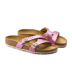 Birkenstock Yao Narrow Slide Sandal (Women) - Washed Metallic Pink Suede Sandal - Slide - The Heel Shoe Fitters