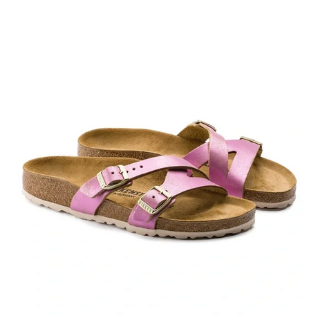 Birkenstock Yao Narrow Slide Sandal (Women) - Washed Metallic Pink Suede Sandals - Slide - The Heel Shoe Fitters