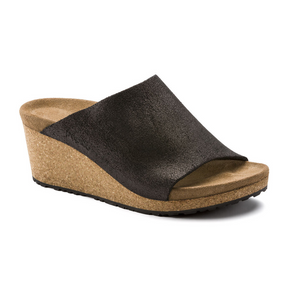 Birkenstock Namica Narrow Wedge Sandal (Women) - Washed Metallic Antique Black Suede Sandal - Heel/Wedge - The Heel Shoe Fitters