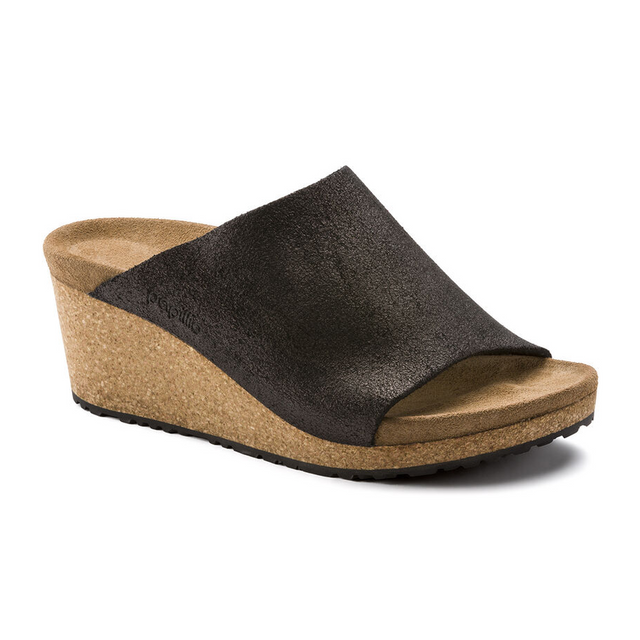 Birkenstock Namica Wedge Sandal (Women) - Washed Metallic Antique Black Suede Sandals - Heel/Wedge - The Heel Shoe Fitters