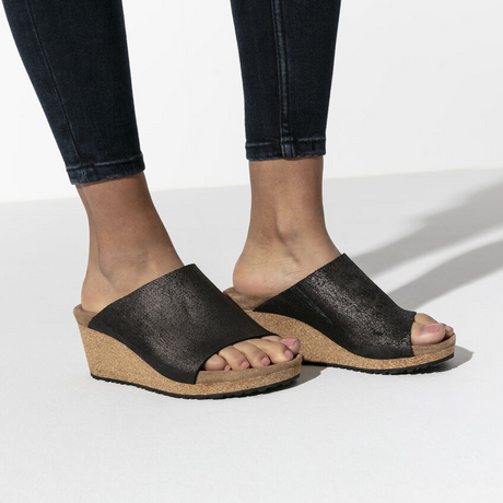 Birkenstock Namica Wedge Sandal (Women) - Washed Metallic Antique Black Suede Sandals - Heel/Wedge - The Heel Shoe Fitters