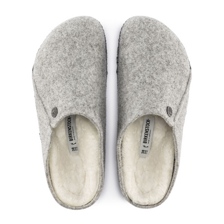 Birkenstock Zermatt Slipper (Women) - Light Gray Wool/Natural Shearling Dress-Casual - Slippers - The Heel Shoe Fitters