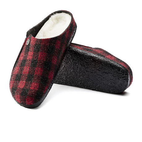 Birkenstock Zermatt Slipper (Men) - Red Plaid Wool/Natural Shearling Dress-Casual - Slippers - The Heel Shoe Fitters