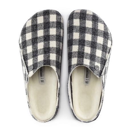 Birkenstock Zermatt Narrow Slipper (Women) - White Plaid Wool/Natural Shearling Dress-Casual - Slippers - The Heel Shoe Fitters