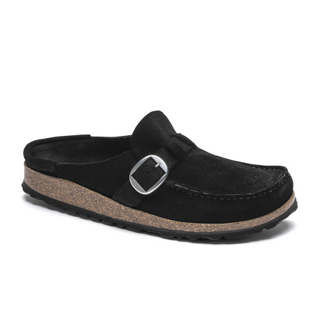 Birkenstock Buckley Clog (Women) - Black Suede Dress-Casual - Clogs & Mules - The Heel Shoe Fitters