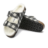 Birkenstock Arizona Slide Sandal (Women) - Plaid White Wool/Natural Shearling Sandals - Slide - The Heel Shoe Fitters