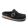 Birkenstock Buckley Narrow Clog (Women) - Black Suede/Black Shearling Dress-Casual - Clogs & Mules - The Heel Shoe Fitters