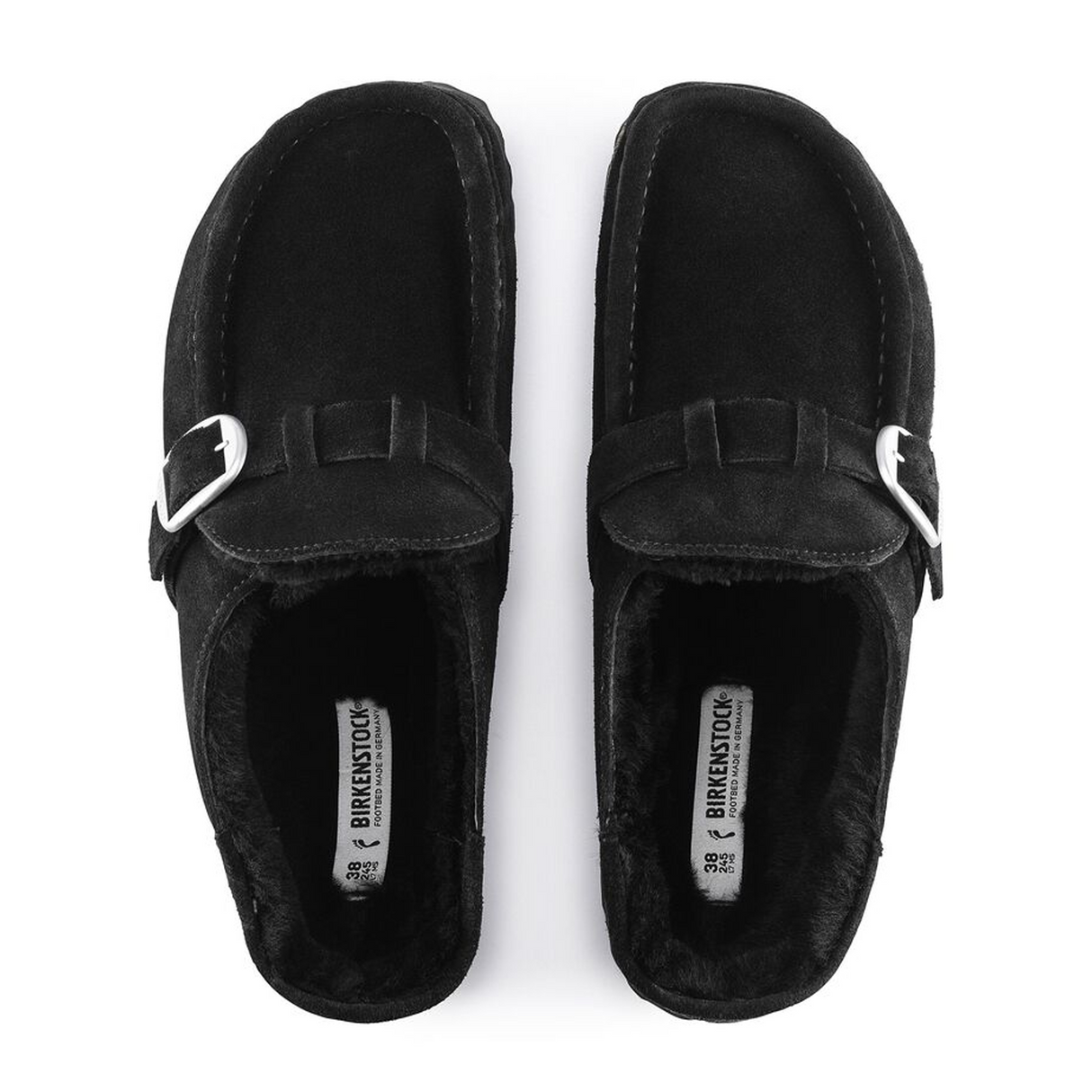 Birkenstock Buckley Clog (Women) - Black Suede/Black Shearling Dress-Casual - Clogs & Mules - The Heel Shoe Fitters