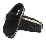 Birkenstock Buckley Clog (Women) - Black Suede/Black Shearling Dress-Casual - Clogs & Mules - The Heel Shoe Fitters