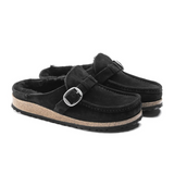 Birkenstock Buckley Clog (Women) - Black Suede/Black Shearling Dress-Casual - Clogs & Mules - The Heel Shoe Fitters