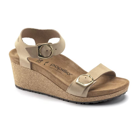 Birkenstock Soley Ring-Buckle Narrow Wedge Sandal (Women) - Sandcastle Leather Sandal - Heel/Wedge - The Heel Shoe Fitters