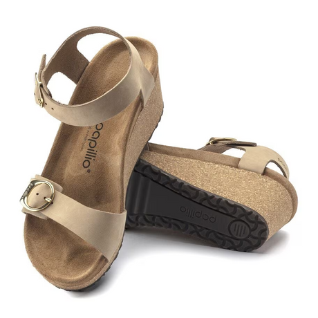 Birkenstock Soley Ring-Buckle Narrow Wedge Sandal (Women) - Sandcastle Leather Sandal - Heel/Wedge - The Heel Shoe Fitters