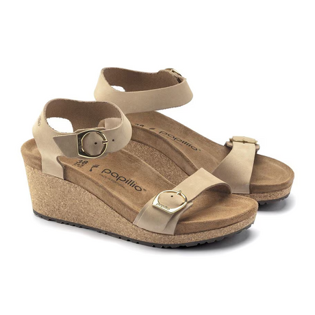 Birkenstock Soley Ring-Buckle Narrow Wedge Sandal (Women) - Sandcastle Leather Sandal - Heel/Wedge - The Heel Shoe Fitters