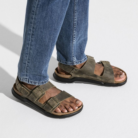 Birkenstock Milano Rugged Backstrap Sandal (Men) - Faded Khaki Oiled Leather Sandals - Backstrap - The Heel Shoe Fitters