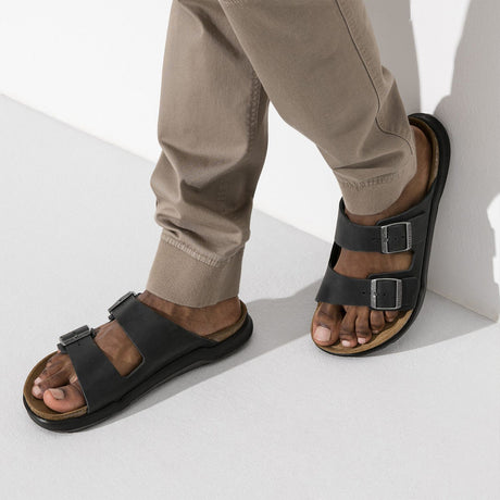 Birkenstock Arizona Crosstown Slide Sandal (Men) - Black Oiled Leather Sandals - Slide - The Heel Shoe Fitters