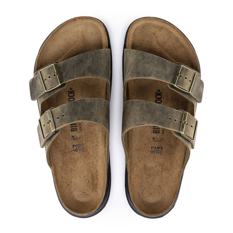 Birkenstock Arizona Crosstown Slide Sandal (Men) - Faded Khaki Oiled Leather Sandals - Slide - The Heel Shoe Fitters