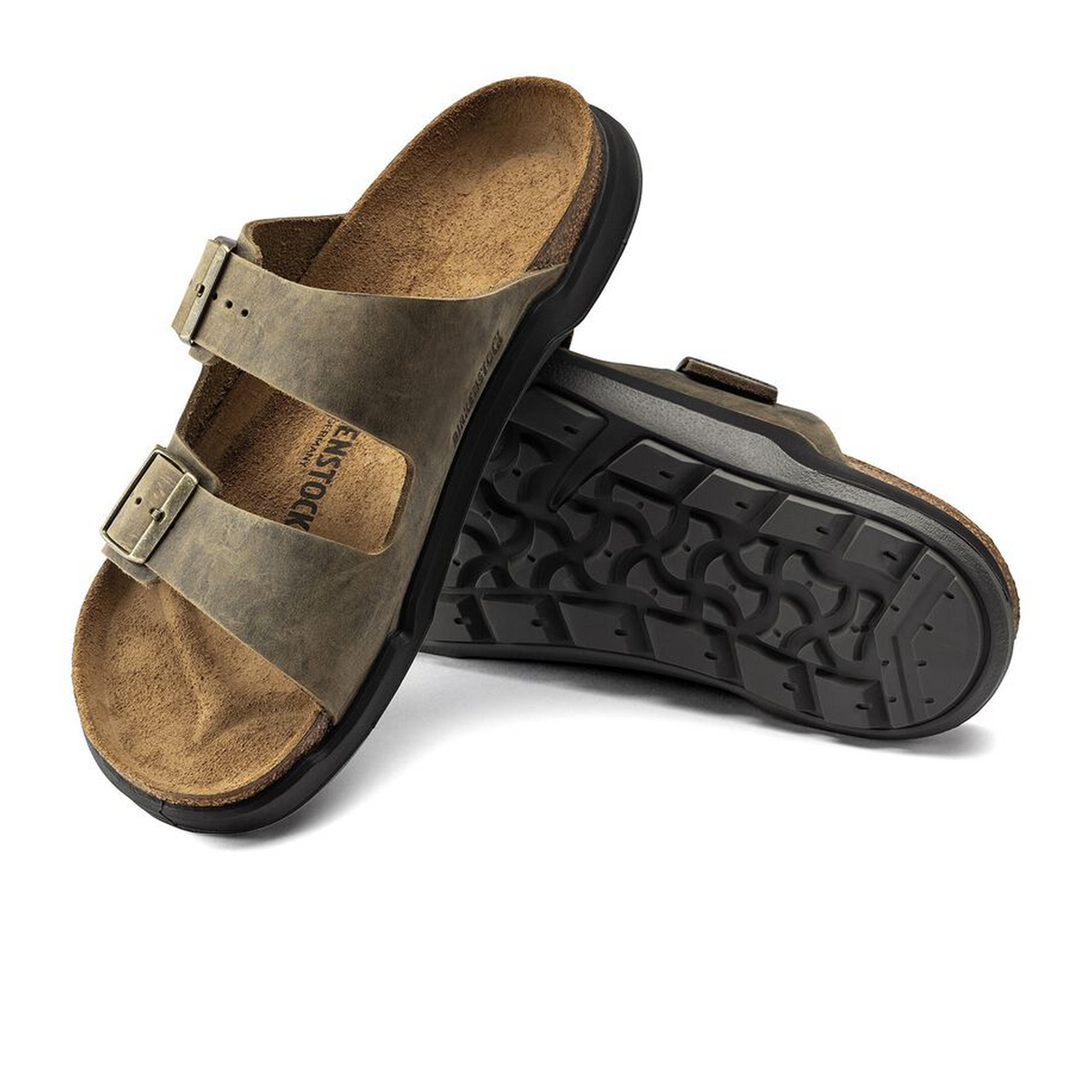 Birkenstock Arizona Crosstown Slide Sandal (Men) - Faded Khaki Oiled Leather Sandals - Slide - The Heel Shoe Fitters