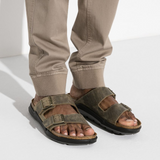 Birkenstock Arizona Crosstown Slide Sandal (Men) - Faded Khaki Oiled Leather Sandals - Slide - The Heel Shoe Fitters